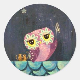 Owl Art - Catch A Falling Star Classic Round Sticker