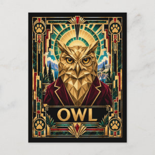 Owl, Art Deco Wildlife Postcard