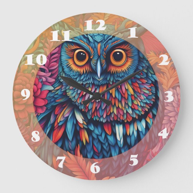 Owl Art Drawing  Large Clock (Front)