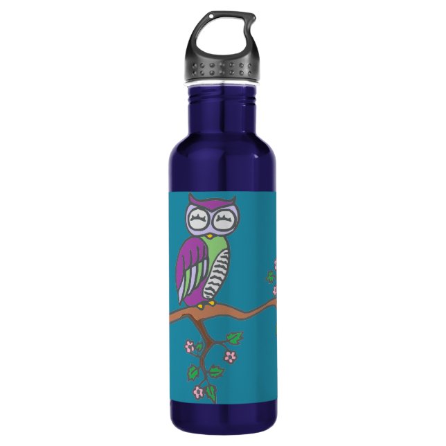 Owl Art Night Blue 710 Ml Water Bottle (Front)