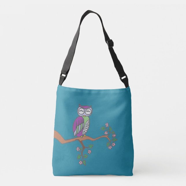 Owl Art Night Blue Crossbody Bag (Back)