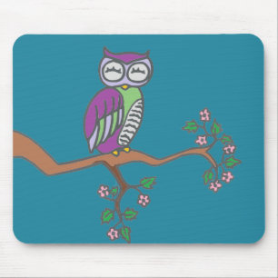 Owl Art Night Blue Mouse Mat
