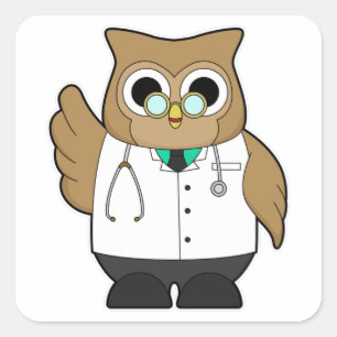 Owl as Doctor with Stetoscope Square Sticker