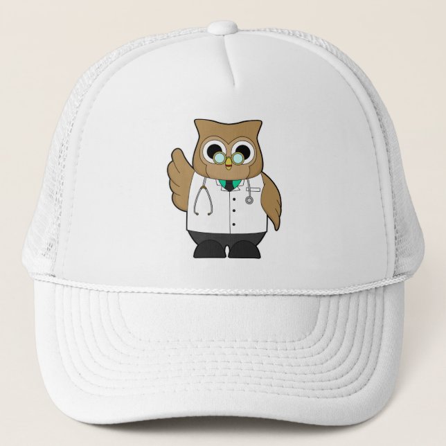 Owl as Doctor with Stetoscope Trucker Hat (Front)