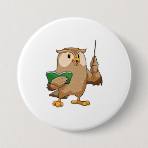 Owl as Teacher with Book & Pointer 7.5 Cm Round Badge
