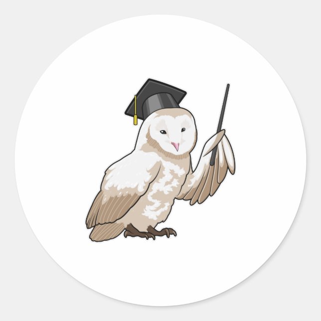 Owl as Teacher with Pointer Classic Round Sticker (Front)