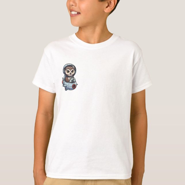 Owl Astronaut Rocket Explorer Kids T-Shirt (Front)
