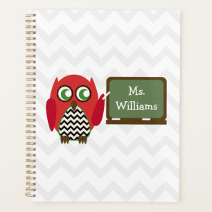 Owl At Chalkboard Chevron Personalised Teacher Planner