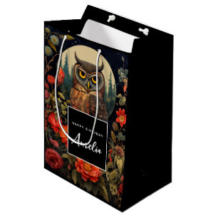 Owl at Night with a Full Moon Birthday Medium Gift Bag