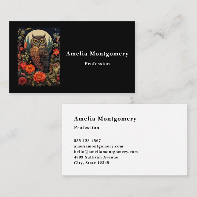 Owl at Night with a Full Moon Business Card (Front/Back)