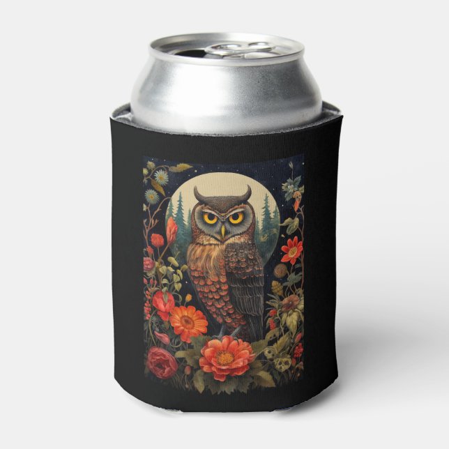 Owl at Night with a Full Moon Can Cooler (Can Front)