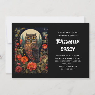Owl at Night with a Full Moon Halloween Invitation
