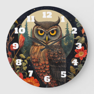 Owl at Night with a Full Moon Large Clock