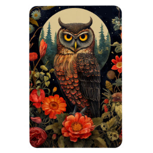 Owl at Night with a Full Moon Magnet