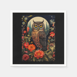 Owl at Night with a Full Moon Napkin