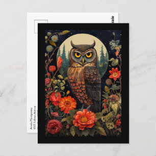 Owl at Night with a Full Moon Postcard