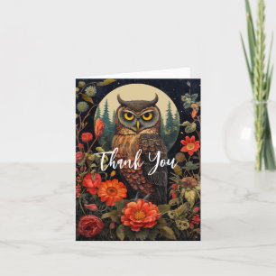 Owl at Night with a Full Moon Thank You Card