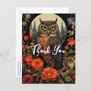 Owl at Night with a Full Moon Thank You Postcard