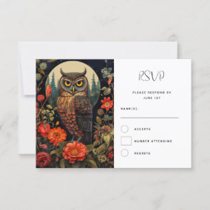 Owl at Night with a Full Moon Wedding RSVP Card