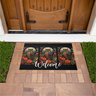 Owl at Night with a Full Moon Welcome Doormat