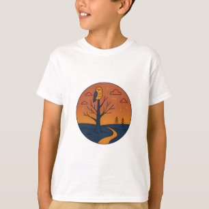 Owl at Sunset - Minimalist Nocturnal Forest Art T-Shirt