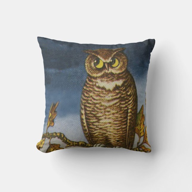 Owl Autumn Leaves Cushion (Front)