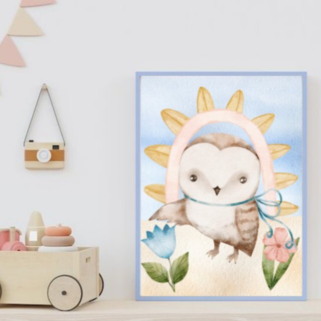 Owl, Baby Animals, Boho, Flowers, Rainbow Poster (Creator Uploaded)
