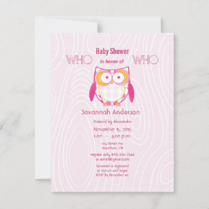 Owl Baby Girl PINK Wood Grain Pattern Shower Invitation