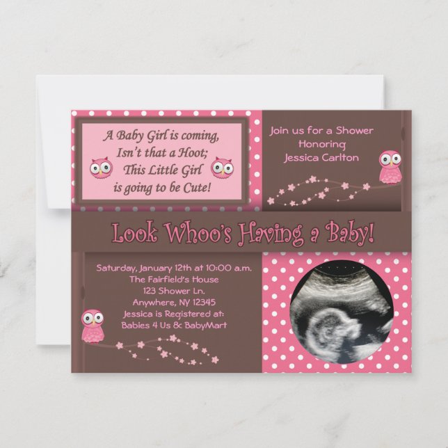 Owl Baby Girl Shower Invitations (Front)