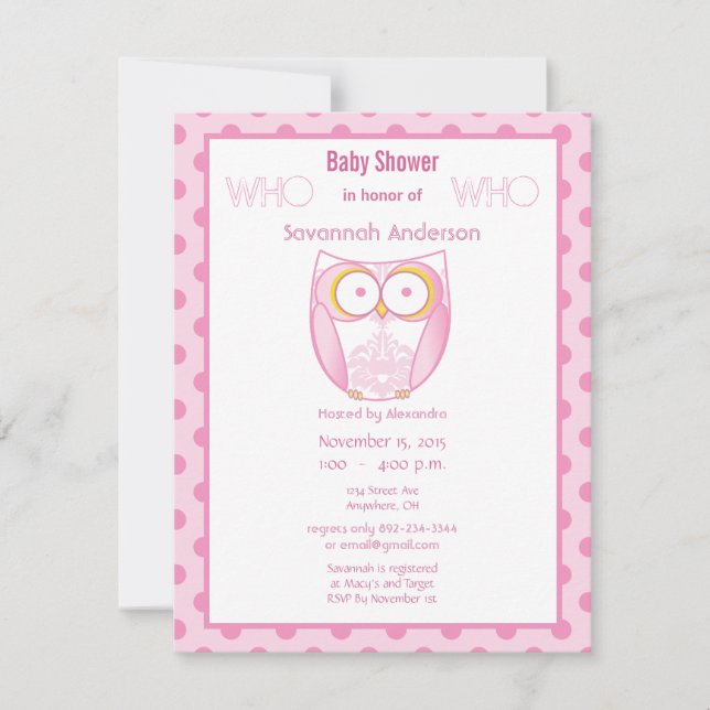 Owl Baby Girl Shower Invitations (Front)