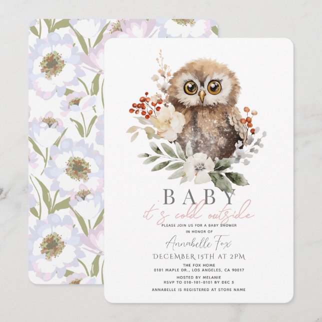 Owl Baby It's Cold Outside Baby Shower Invitation (Front/Back)