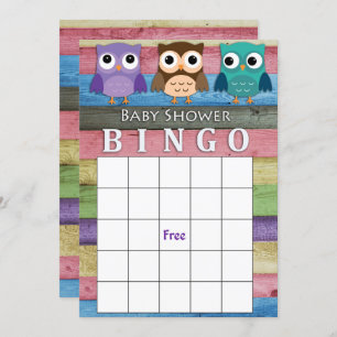 Owl baby shower bingo card