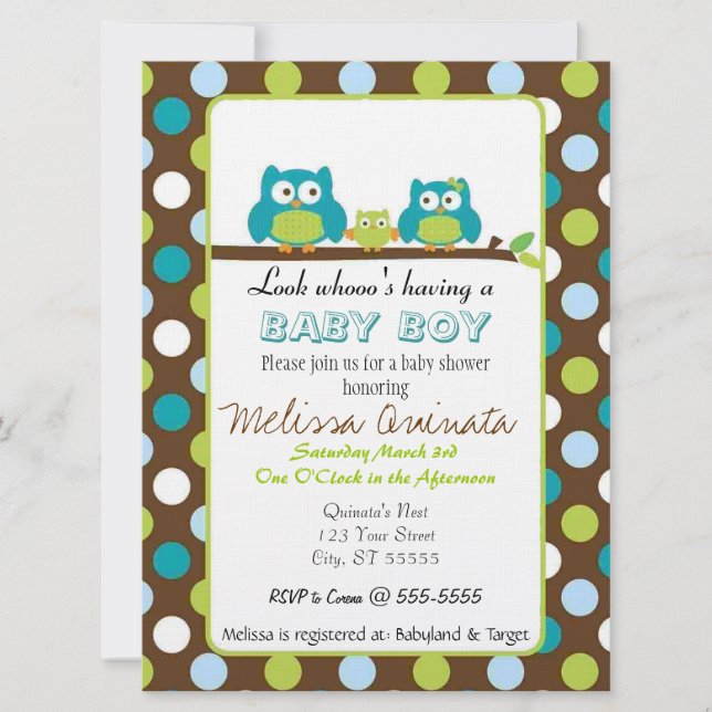 Owl Baby Shower BOY Invites (Front)