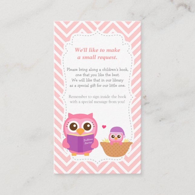 Owl Baby Shower Chevron Book Insert Request Card (Front)