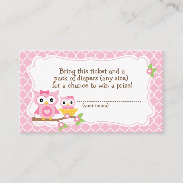 Owl Baby Shower Diaper Raffle ticket Enclosure Card (Front)