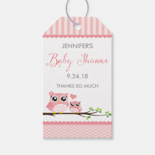 Owl Baby Shower Favour Tag   Pink Chevron Hang Tag