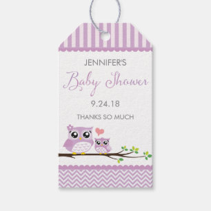 Owl Baby Shower Favour Tag Purple Chevron Hang Tag