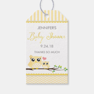 Owl Baby Shower Favour Tag Yellow Chevron Hang Tag
