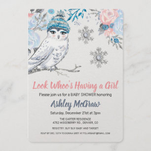 Owl Baby Shower Floral Invitation