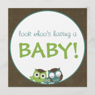 Owl Baby Shower Green/Blue/Brown Boy Invitation