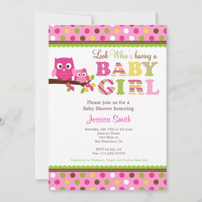 Owl Baby Shower Invitation (Front)