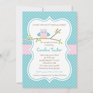 Owl Baby Shower Invitation - Baby Girl Pink & Aqua