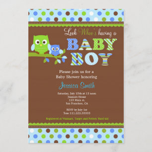 Owl Baby Shower Invitation Boy