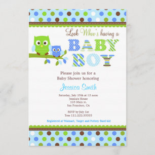 Owl Baby Shower Invitation Boy