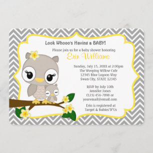 Owl Baby Shower invitation Chevron Grey Yellow 160
