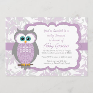 Owl Baby Shower Invitation for Girls, Purple - 730