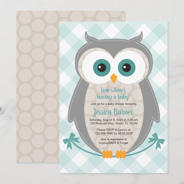 Owl baby shower invitation gender neutral woodland (Front/Back)