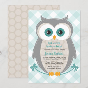 Owl baby shower invitation gender neutral woodland