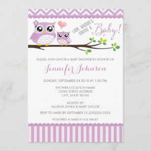 Owl Baby Shower Invitation   Purple Chevron   Girl