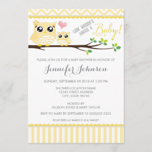 Owl Baby Shower Invitation Yellow Chevron